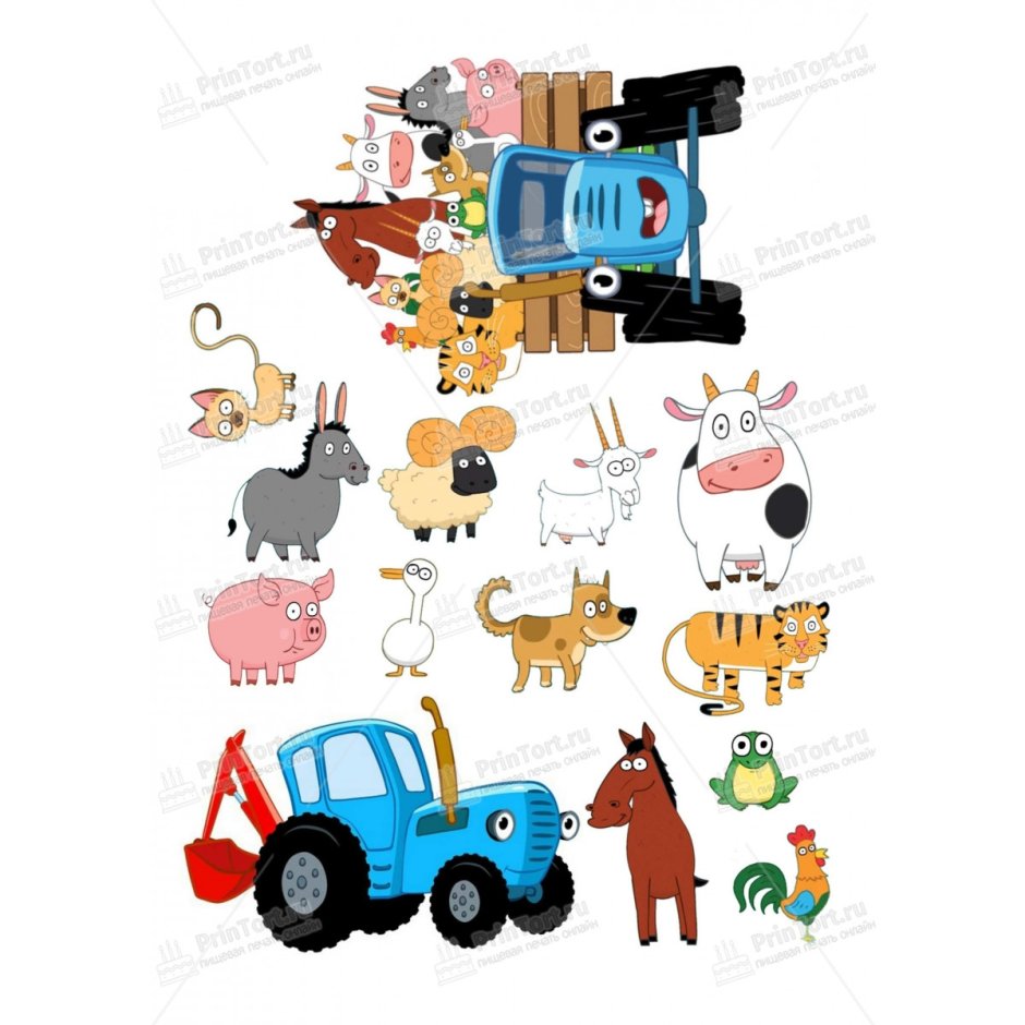 Синий трактор на сахарной бумаге