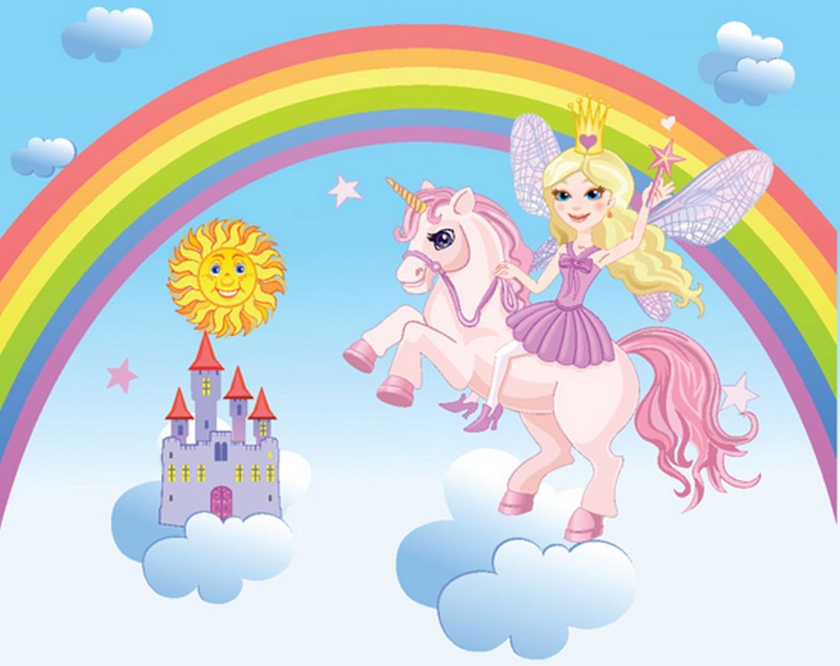 Фон детский с единорогами и феями