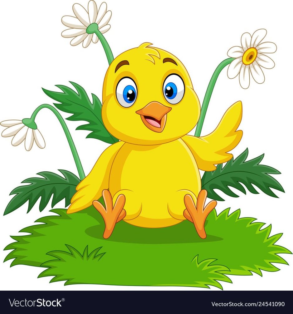 Рисование цыпленка на траве для детей