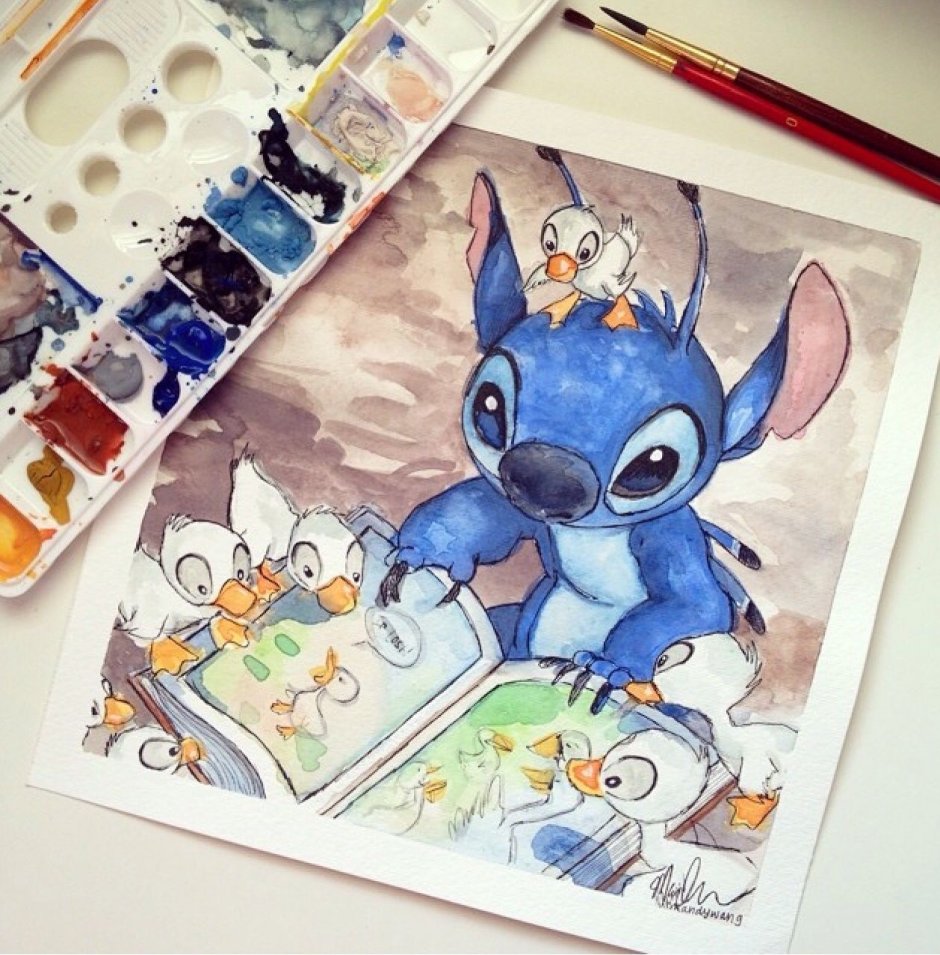 Лило и Стич акварель