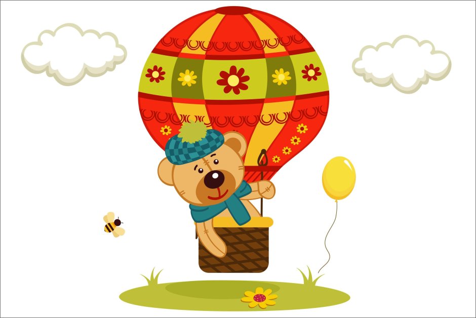 Мишка на воздушном шаре картинка