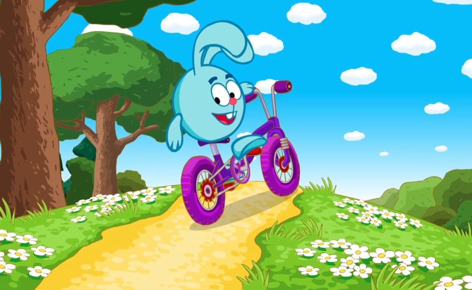 Крош на велосипеде