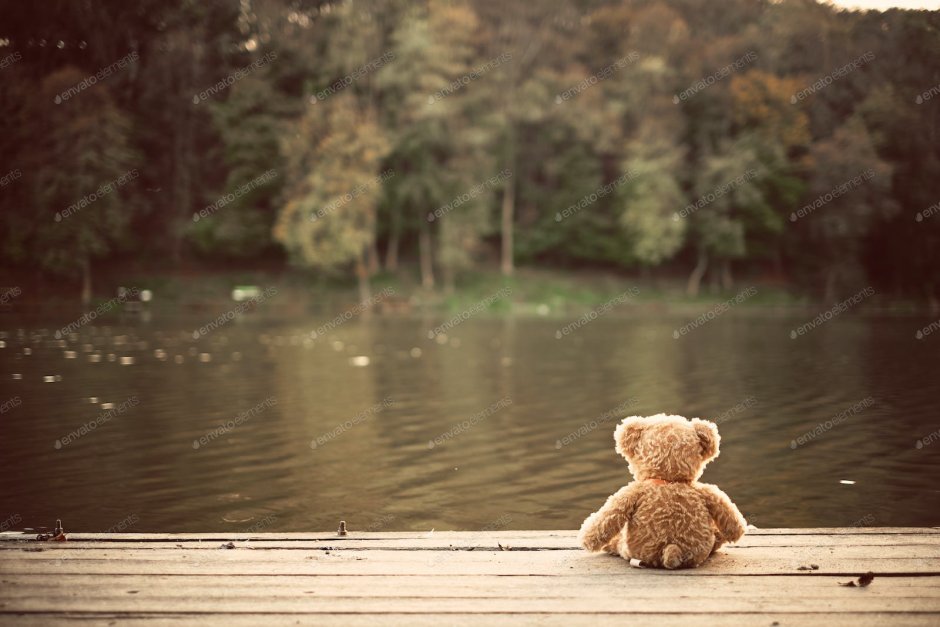 Грустный мишка сидит