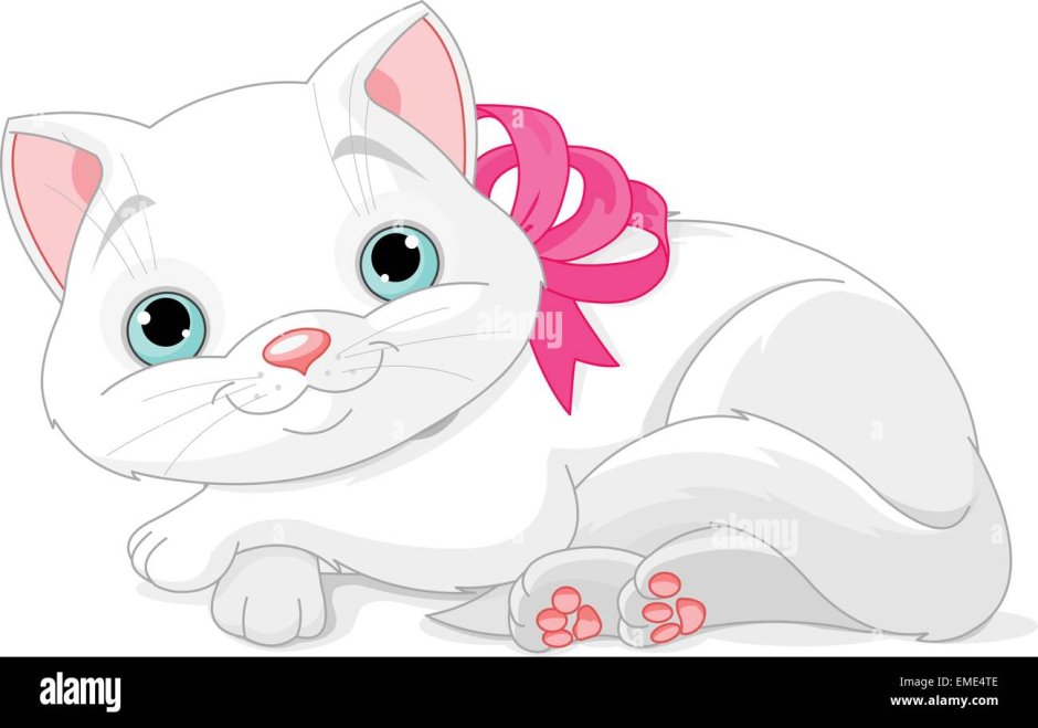 Белый котенок с бантиком рисунок
