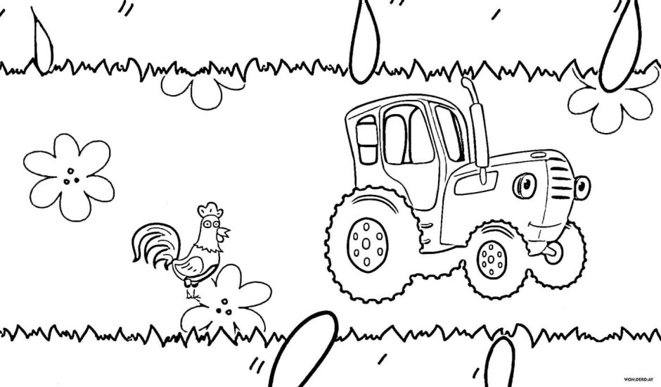 Синий трактор раскраска для малышей