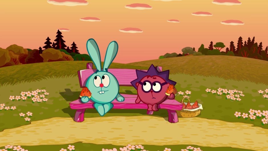 Смешарики Крош и Ежик скамейка