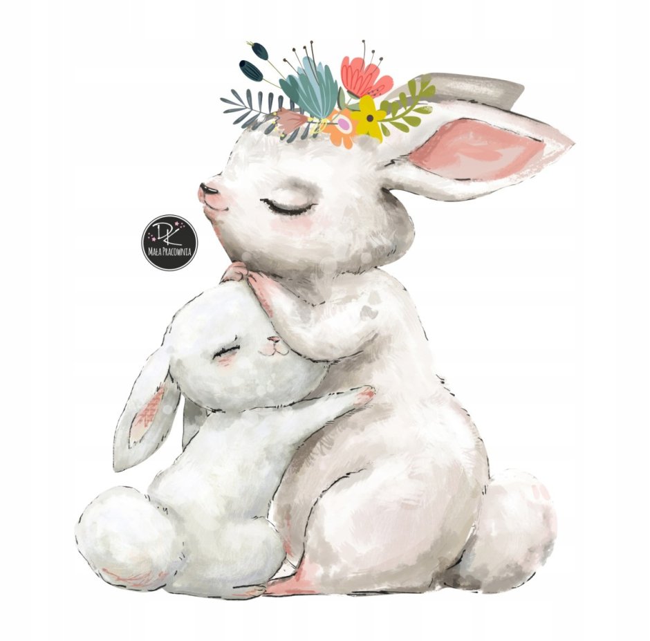 Зайчиха и Зайчонок акварель