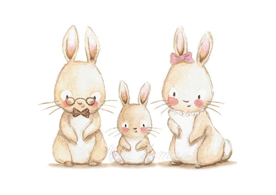 Акварельные зайчики семья