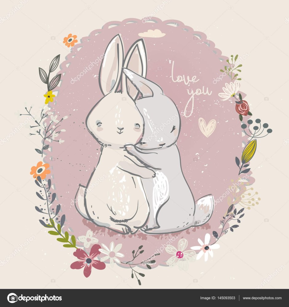 Милые влюбленные кролики арт