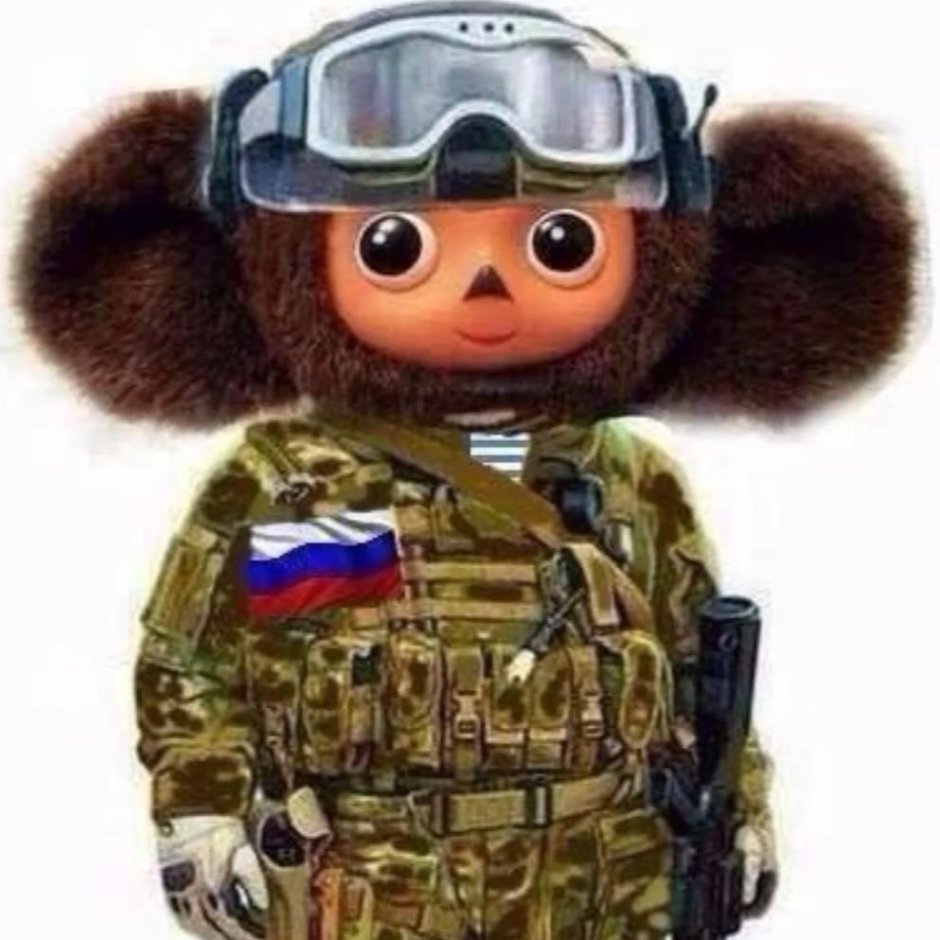 Чебурашка в военной форме с буквой z